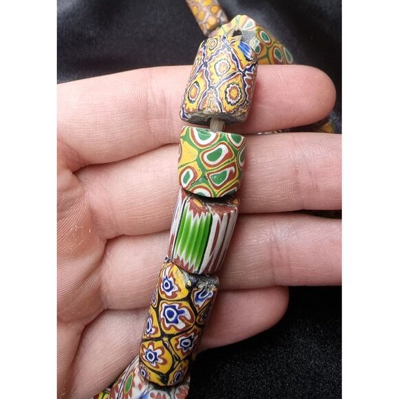 Antique African Millefiori Trade Bead Necklace Handmade Glass Beads On Cord Vibr - Picture 5 of 5